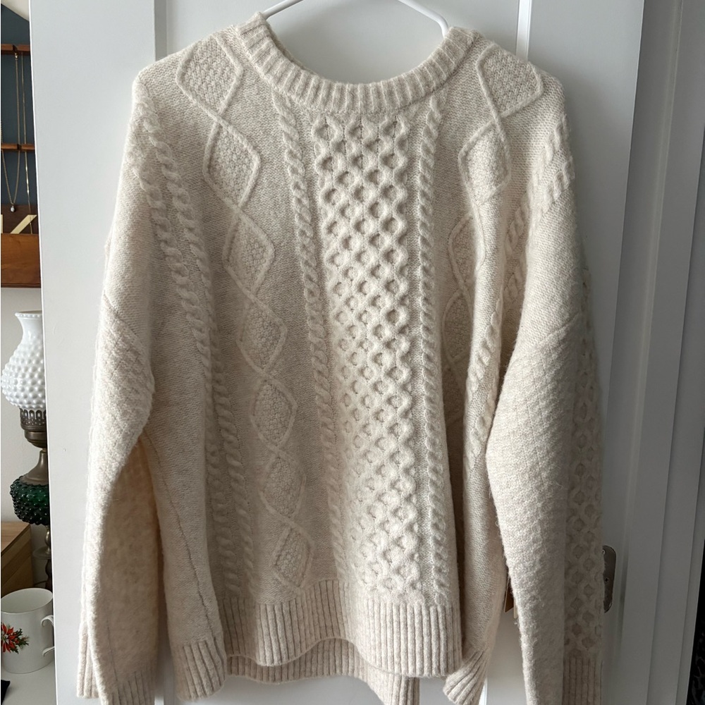 Cyrus Cream Cable-Knit Crewneck Sweater